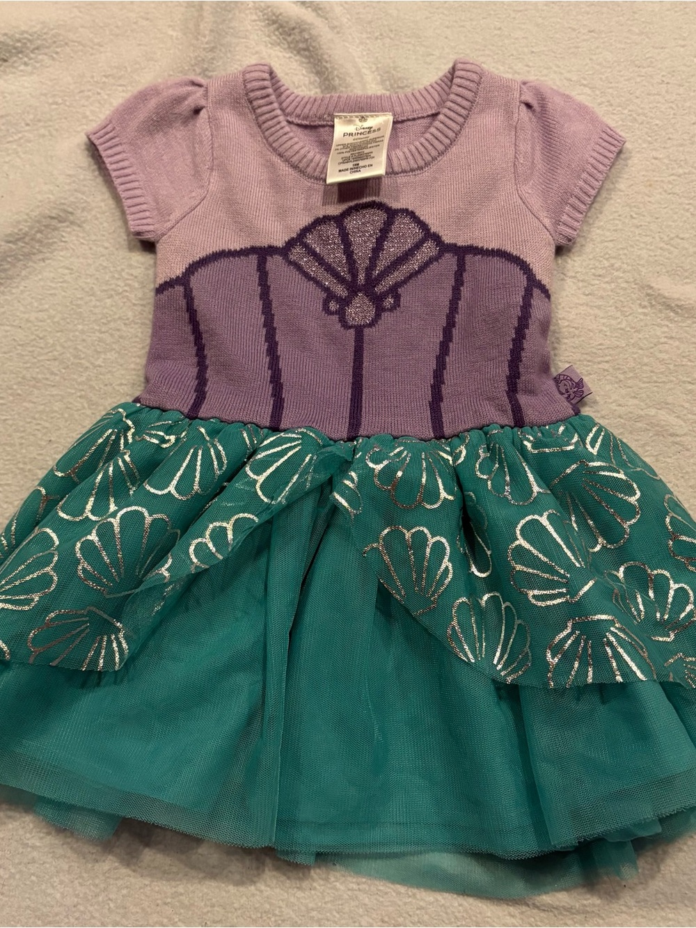 Disney Princess Ariel Light Purple Green Short Sleeve Tulle Dress size 18 months